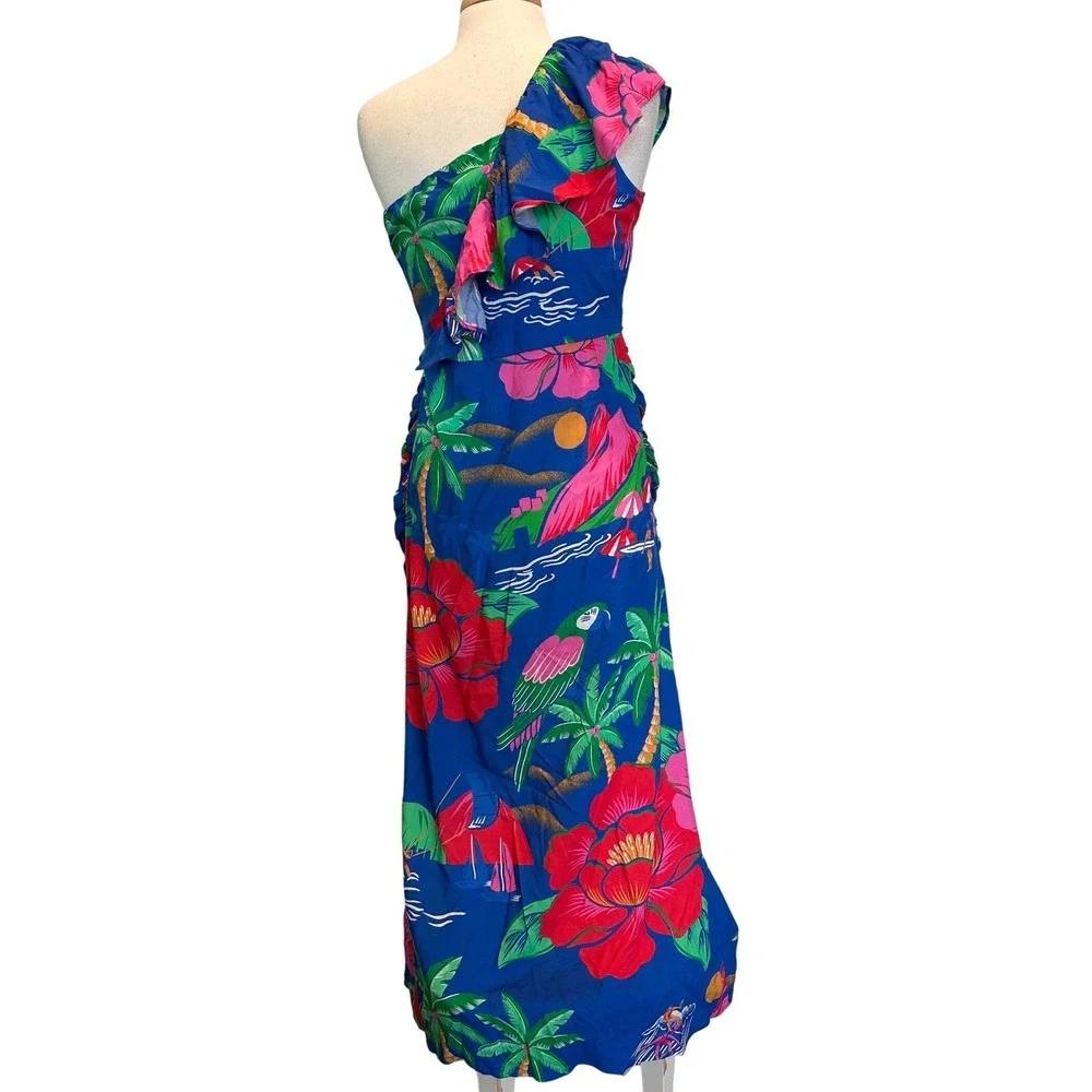 FARM Rio for Anthropologie One Shoulder Maxi Dress Floral Tropical Size Small - Picture 9 of 13